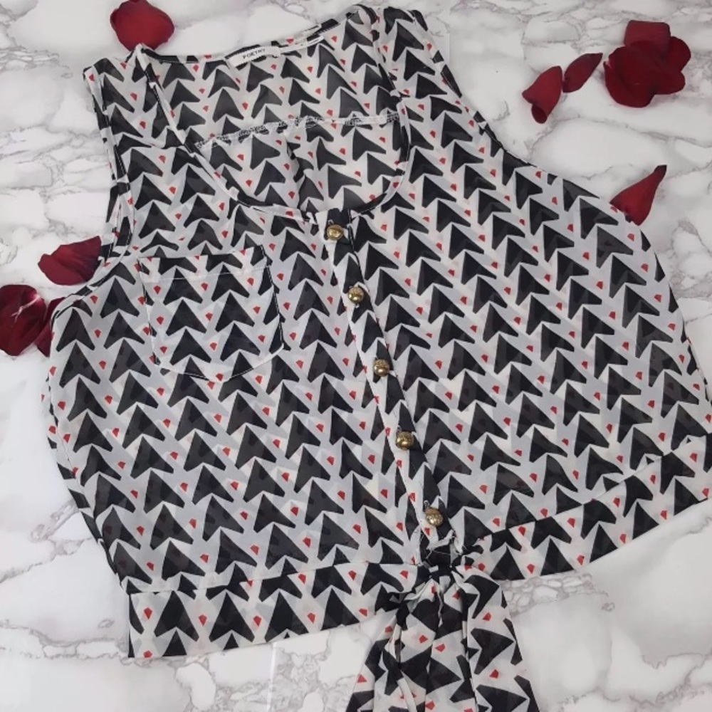 Poetry sheer geometric tie front Top Sz S AX24